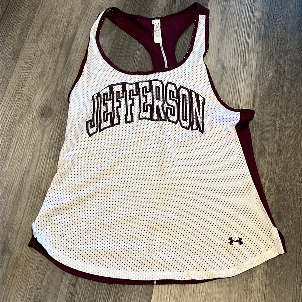 Under Armour Red and White Sleeveless Jersey Tank Top
